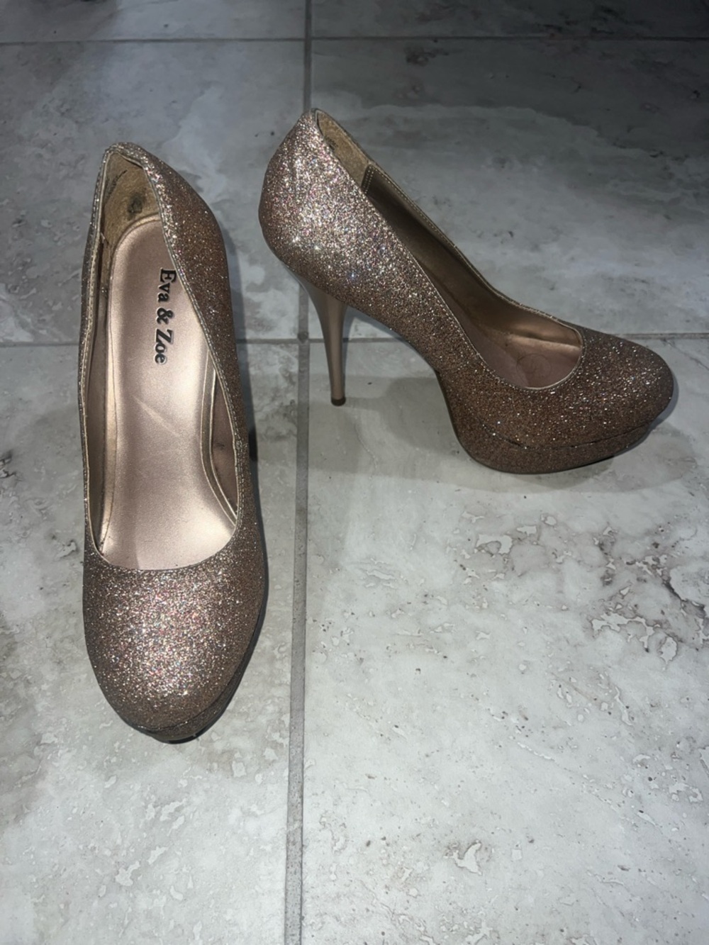 Eva & Zoe Rose Gold Glitter Stiletto Pumps